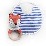 Natural-Crochet-Teether-Toy-Rattle-for-Baby-Forest-Friends-Amigurumi-Crochet-Bunny-Deer-Fox-on-Natural-Wooden-Teething-Ring-Rattle-and-Beaded-Pacifier-Clip-Foxy