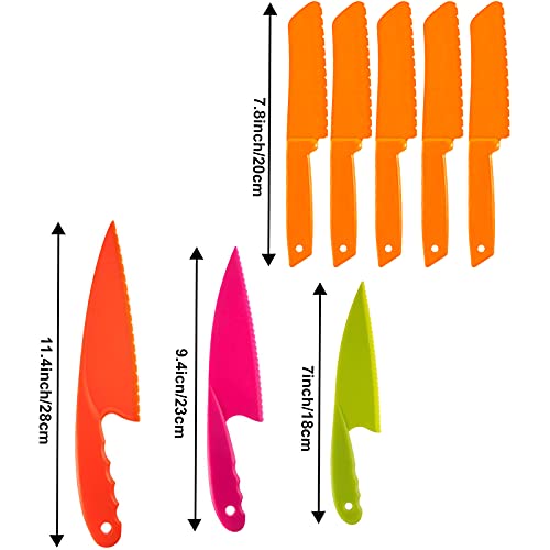 Jovitec 8 Pieces Kid Plastic Kitchen Knife Set, Children's Safe Cooking Chef Nylon Knives For Fruit, Bread, Cake, Salad, Lettuce Knife (Orange Square Knife) #TOP1