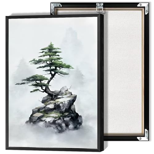 Japan Zen Canvas Wall Art Misty Pine Tree Meditation Poster Japanese Mountain Top Bonsai Peaceful...