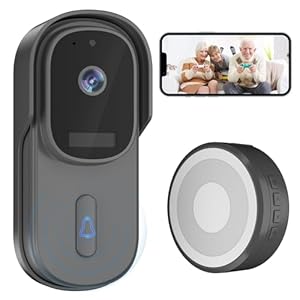 Doorbell Camera Wireless,Smart Video Doorbell with PIR Mortion Sensor-HD 1080P and 2-Way Audio Night Vision,Work with Tuya,Live Video Chat Doorbell for Visitor Monitoring(2.4 GHz WiFi).