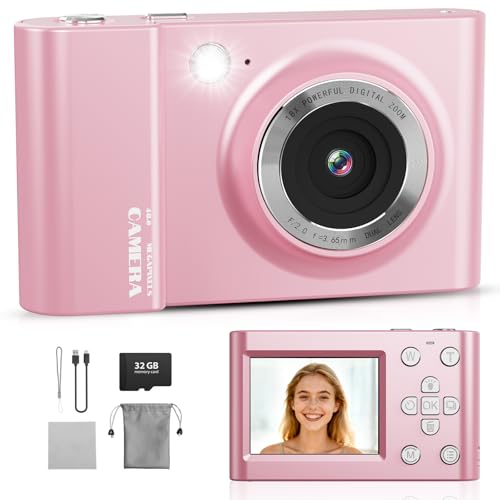 Digitale camera 4K 64MP FHD fotocamera voor kinderen, 18x digitale zoom, compacte camera met 2,4 inch scherm, anti-wakking, led-flits, 32 GB SD-kaart, fotoapparaat voor kinderen, jongeren en beginners