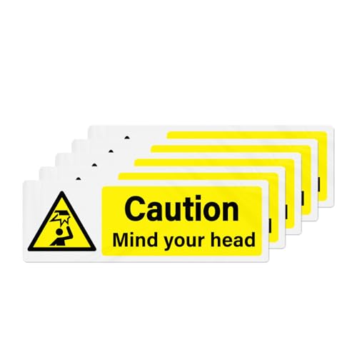 YIKIADA Caution Mind Your Head Stickers Self Adhesive Vinyl 300 × 100 mm Warning Step Safety Signs Waterproof Notice Decals for Office Home Hotel Pack of 5