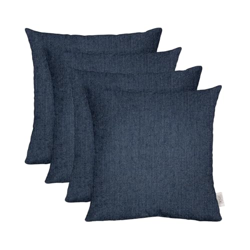 RSH DECOR: Sunbrella Square Throw Pillows Set of 4 | 17" x 17" | Water and Fade-Resistant Performance Fabric | Outdoor Pillow Covers with Down-Alternative Inserts | Made in USA (Revive Indigo)