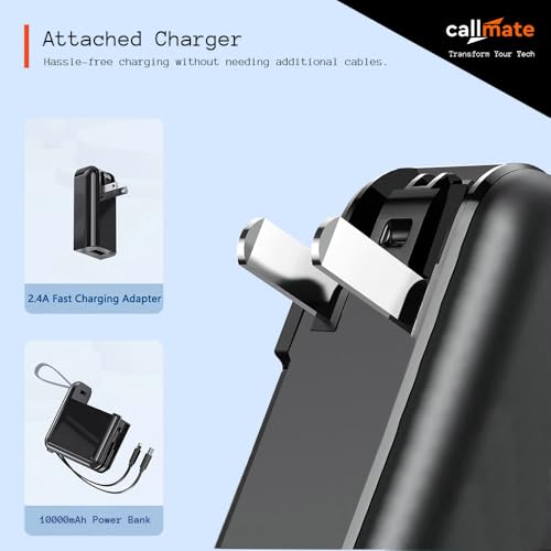 Image of CALLMATE Globetrotter 23W PD Fast Charging 10000mAh Power Bank with Built-in Charger (2.4A), USB-A QC 3.0 & USB-C PD Output Port with Built in Cable (Light-ning & Type C) (Black)