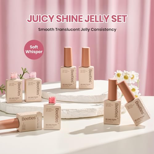 Image of Beetles Pink Gel Nail Polish Set, 8 Colors Nude Pink Jelly Gel Polish Shimmer Glitter Sheer Transparent Effect Classic Neutral Nail Polish Soak Off UV French Nail Art Salon Gift Manicure for Women