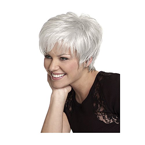 LEJIMEI Short Wigs for White Women Straight White Wigs with Bangs Synthetic Full Wigs for Women Heat Resistant Natural Wig as Real Hair 103g (White) LM048