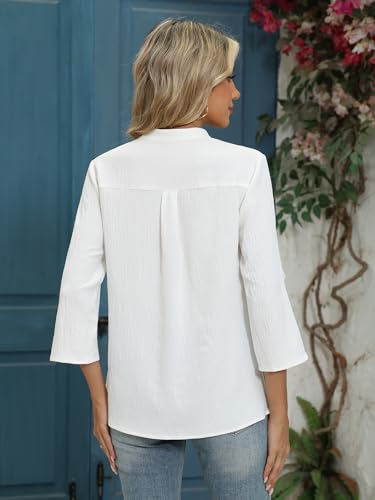 Funlingo Women's Length Sleeve Tops Business Casual Blouses Zip Front V Neck Work Shirts Loose Fit Tunic Tops 2026 - image 5