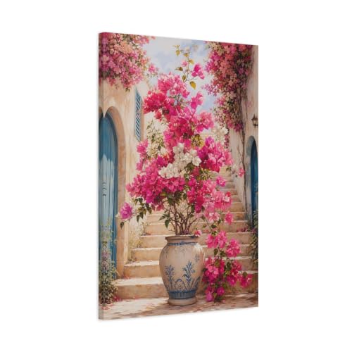 Tableau bougainvillier rose pour salon méditerranéen 50x75 cm