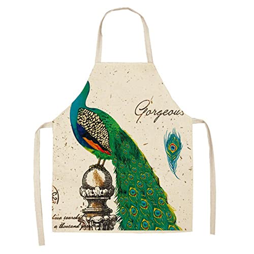Lingquare 2 uds. Conjuntos de delantal para mujer divertido delantal de pavo real plumas de pavo real colores brillantes pájaros verano jardín mujer hombre niños delantal de cocina 27x22in/68 * 55cm