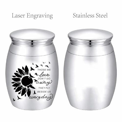 CREATCABIN Urne Für Asche In Sonnenblumenform,Andenken,Schmetterlinge,Urne Für Feuerbestattung,Mini-Urnen,Edelstahl,Gedenkaschebehälter Für Asche,4x3x3cm Diejenigen,Die Wir Lieben,Gehen Nicht Weg