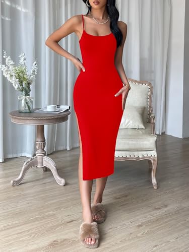 Image of Aahwan Black Solid Bodycon Midi Side Split Thigh Dress for Women's & Girl's