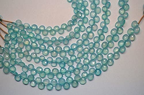 Aqua chalcedony véritable taillée en cœur briolette, gemmes de qualité pour joaillerie