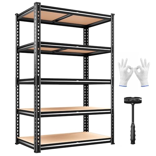Image of 2000LBS Storage Shelves Heavy Duty,5-Tier Metal Shelving Unit for Pantry Garage Laundry Room,Adjustable Utility Storage Rack with Steel Frame & Thick MDF Boards,27.8 inchW x 12 inchD x 60 inchH, Black,4 Pack