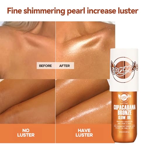 Body Glow Oil,Shimmering Highlighter Liquid with Warm Bronze Glow, 90ML Non-Sticky & Lightweight Moisturizer for Face&Body Beach Vacations&Evening Glow(03#) — view 5