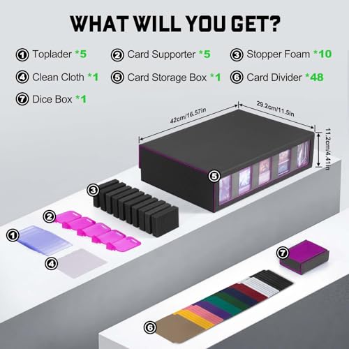 Image of ZLCA Trading Card Storage Box 5-Row with Handle, MTG Storage Box Holds 3900+ Cards with Commander Display, Top Loaders Organizer Case for TCG PTCG Sport Card(Black&Purple)