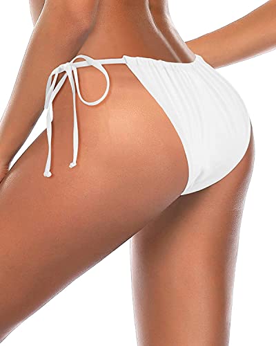 Holipick White Cheeky String Bikini Bottoms Adjustable Coverage Tie Side Swimsuit Bottom Low Waist Bathing Suit Bottom L #TOP3