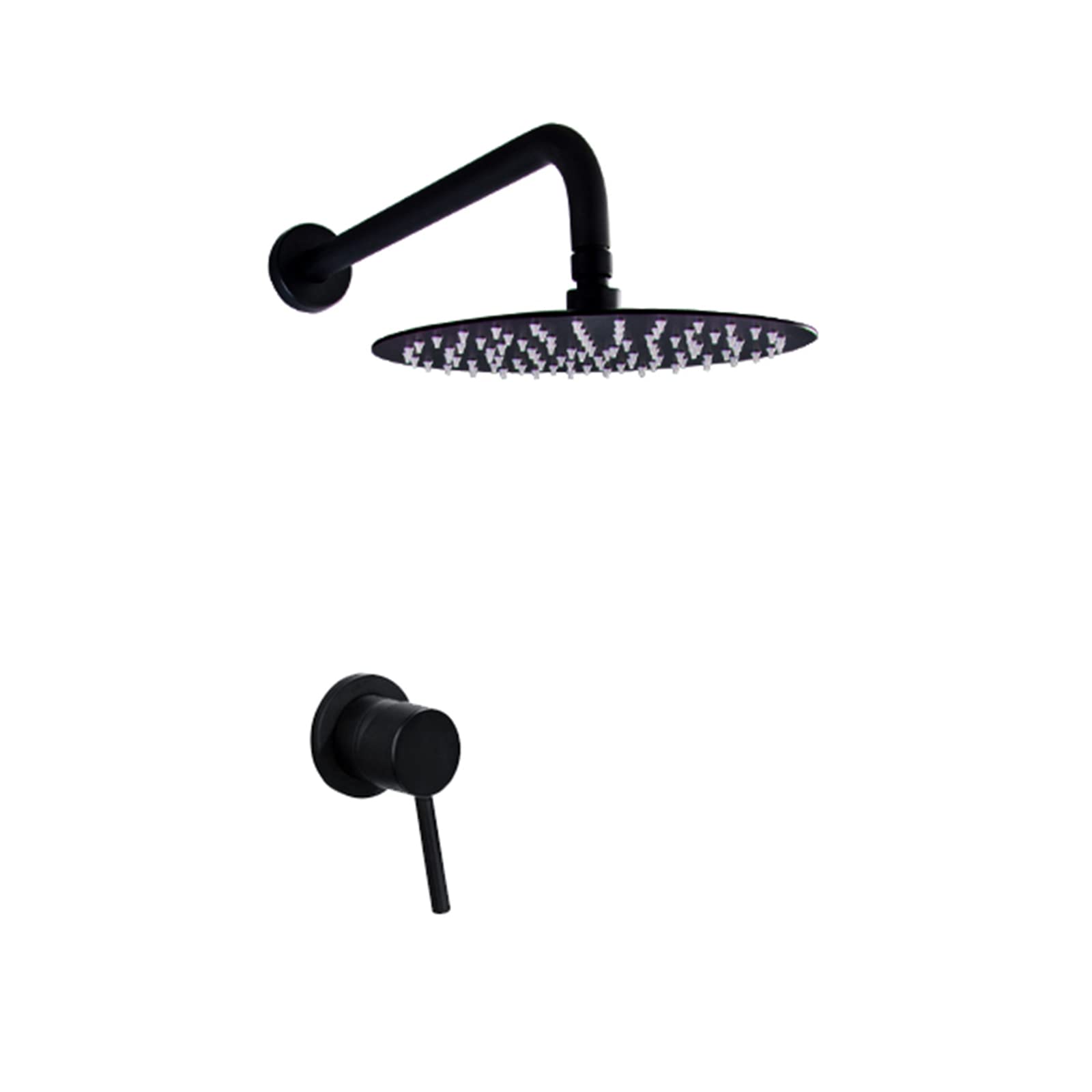 Système de douche complet avec mitigeur encastré noir et pommeau effet pluie