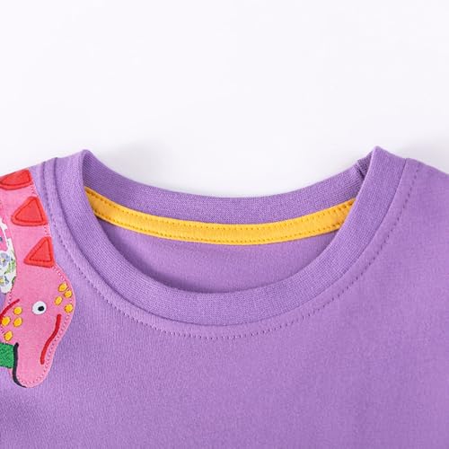 Image of Girls Cotton Long Sleeve Casual Cartoon Appliques Striped Jersey Dresses