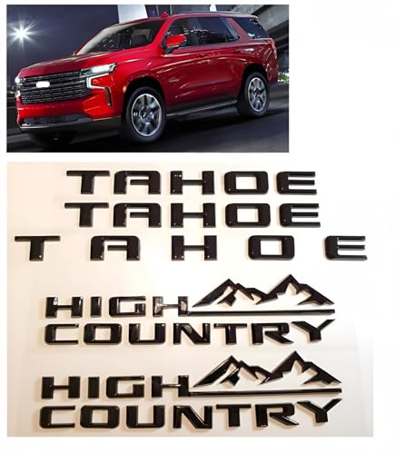 Image of Door Rear Tailgate Badge Nameplate 3D Emblem Replacement for 2021+ Tahoe High Country 5pcs (Gloss Black)