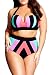 FIYOTE Women Plus Size Halter High Waist Strapped Color Bikini Swimsuit (XL, Multicolored)