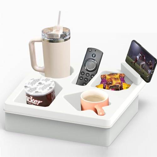 Wotendy Bandeja de Sofá, Bandeja Portavasos para Sofá, Silicona Posavasos de Sofá con Soporte para Teléfono para Mando a Distancia de TV, Aperitivos, Bebidas, Teléfono Móvil (Blanco)