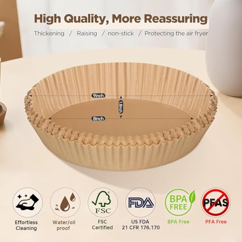 Image of Airfryer Paper, 100PCS Non-Stick Oil Resistant Air Fryer Parchment Paper Liners, 8 Inch Air Fryer Disposable Paper