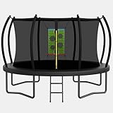 ACWARM HOME Trampoline Outdoor 14FT Trampoline with Safety Net & Rugby Target - Recreational Trampolines for Kids and Adults - Anti-Rust Coated Frame - ASTM Approved - Black