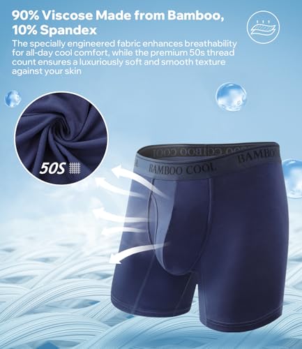 Image of BAMBOO COOL Men's Ultra Breathable Underwear,No Riding Up Boxer Briefs with ComfortFlexible Waistband,Multipack