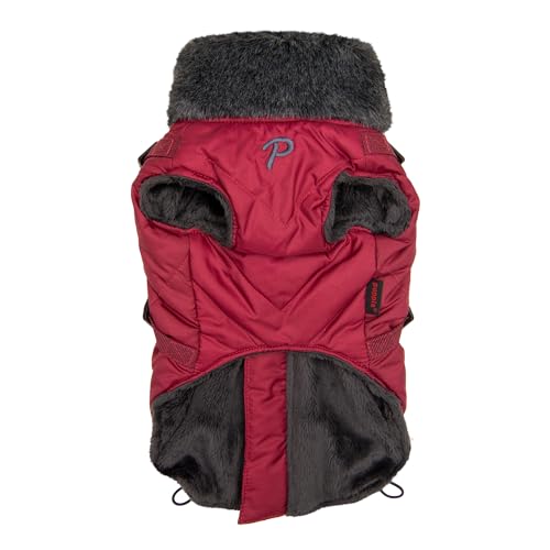 Puppia Isolde Winterpullover mit Stehkragen und durchgehendem Reißverschluss, mit integriertem Geschirr für kleine und mittelgroße Hunde, Weinrot, Größe M