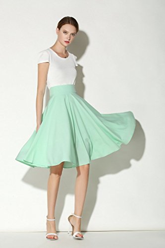 Women Summer Skirts Knee Length 360° Big Swing Skater Party Full Midi Skirt3