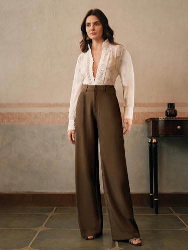 Image of KERI PERRY Trousers for Woman Pants Women's Formal Office Korean | Black Beige Track Pant | Straight | Cotton Spandex Stretchable Trouser | High-Waisted Bottom Wear
