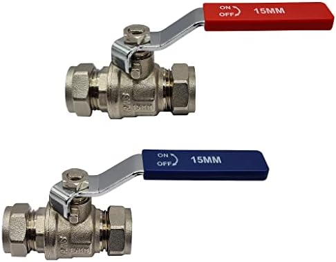 2X Lever Ball Valves (15mm) Full Bore with Red & Blue Handle Compression Fitting Shut Off Iso Valve by Pipestation