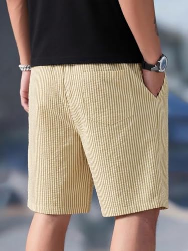 Image of Men's Cotton Casual Shorts |Striped Half Pants for Men |Comfortable | Elastic Waist with Drawstring | Lightweight & Comfortable for Beach Vacations, Casual Daily Outings & Sleepwear Bermuda Shorts