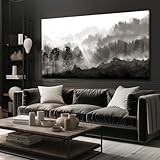 YJYart Landscape Wall Art Black Forest Tree Painting for Bedroom Living Room Kitchen Office Well Decoration Ready to Hang 24x48 Inches