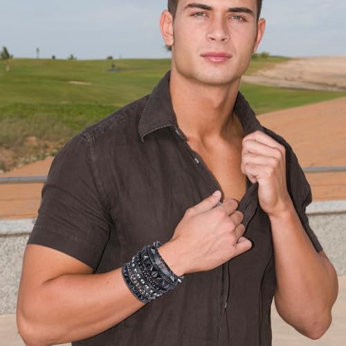 Punk Studded Bracelet 4 Pcs Black Leather Spiked Bracelet Cuff Punk Rock Rivet Cuff Emo Bracelets Wrap Bangle Snap Button Metal Wristband for Men Women (Gothic Style)4