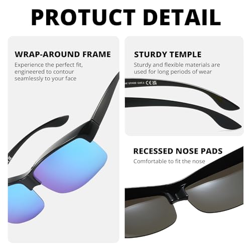 Image of Trysee Polarized Fit Over Glasses Sunglasses for Men Women with Semi Rimless Frame & UV Protection Lenses TS1218M