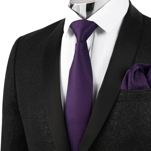 Image of Alizeal Mens Vintage Solid Plaid Tie with Pocket Square 3.15inches Necktie Set