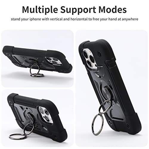 Image of MARKILL Plastic, Silicone Compatible with iPhone 13 Pro Max Case 6.7 Inch with Ring Stand, Heavy-Duty Military Grade Shockproof Case Phone Cover with Magnetic Car Mount For iPhone 13 Pro Max. Black