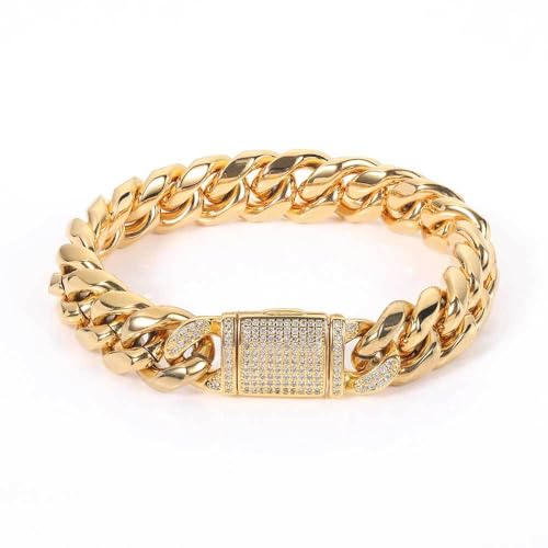 14K Gold Hip-Hop Men's Bracelet with 12mm Cuban Chain, Real Gold Inlaid Moissanite, Flip Clasp, Luxurious and Stylish