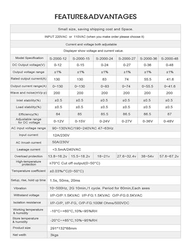 Alimentation à découpage réglable 2000W 220V transformateur tension variable - 3