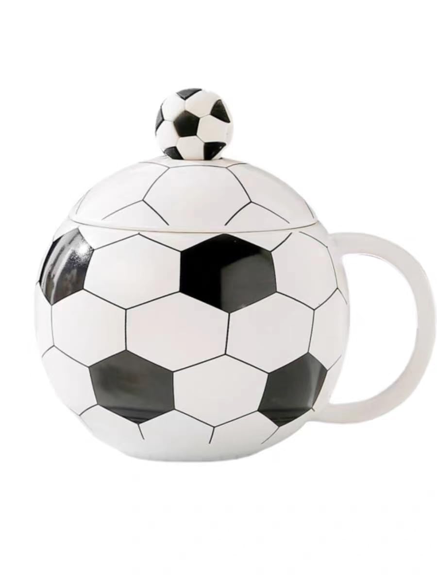 SHANHUI 13.5 oz Ceramic Soccer Mug,Football Coffee Mugs for Hot Tea, Cappuccino, Mocha, Cocoa, Football Cup Pefect for Giving as Gift for Father's Day(White & Black)