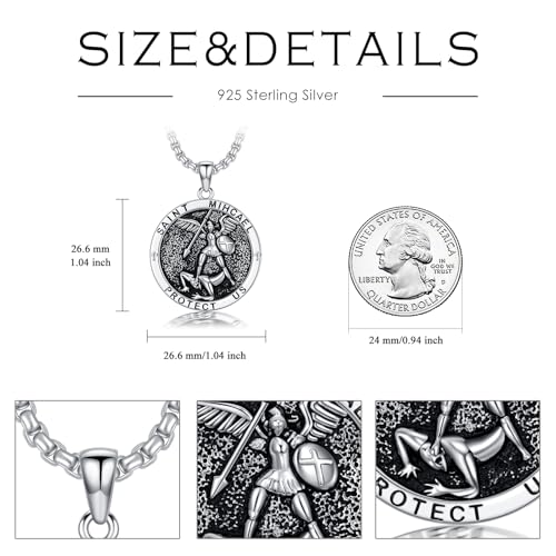 Saint Jude/Michael/Muerte/Benedict/Mary/Dymphna Necklace for Men Sterling Silver Pendant Necklaces Prtotect Jewelry Gifts for Men Women4