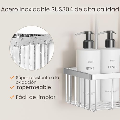 Miniatura 2 de Cesta De Ducha Colgante, No Requiere Taladrar, Guardar Champú O Jabón, Acero Inoxidable Ss304, 30 X 13 X 8,5 Cm
