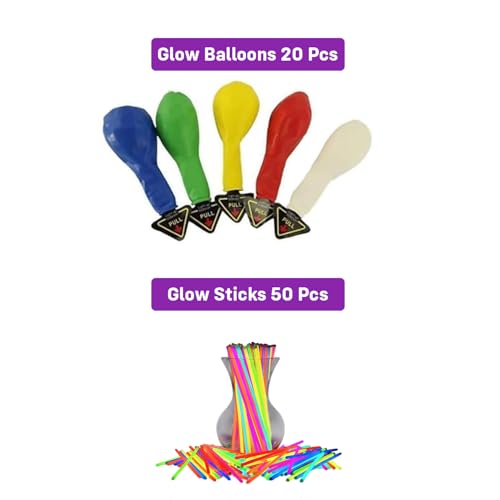 Image of Party Propz Glow Balloons With Glow Sticks - 70 Pcs Glow balloons for birthday decoration | Multicolor Glow-in-the-dark | Glow's Sticks For Kids & Adults | Balloon For Decorations (Latex)