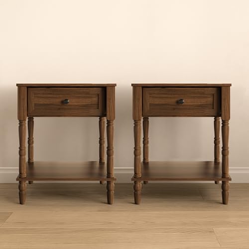 HOME DESIGN Ruston One Drawer Nightstand Set of 2, Brown, Spacious Drawer and Open Lower Shelf, Modern Bedroom Furniture