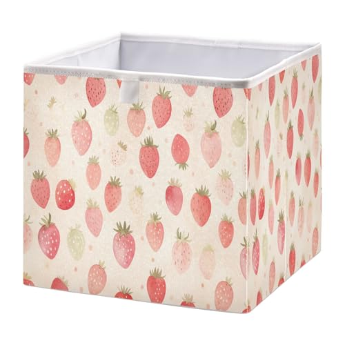Kigai Strawberry Storage Cubes for Organizing 11x11 inch Foldable Fabric Storage Bin Closet Oagnizer Toy Box Holiday Decorative Basket for Nursery Bedroom Office