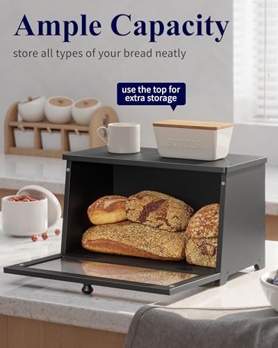 Kitsure-Wooden-Bread-Box-for-Kitchen-Countertop-1-Tier-Black-Large-Capacity-Kitchen-Countertop-Organizer-Stylish-Bread-Storage-with-Window-Multi-functional-Container