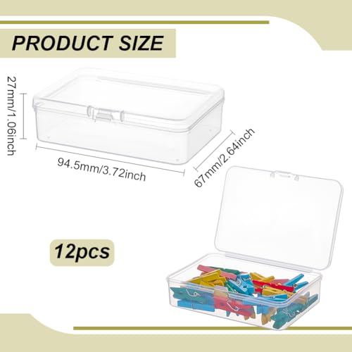 Image of BENECREAT 12 Packs PP Plastic Bead Container Box, 3.7x2.6x1inch Rectangle Storage Organizer Box, Dustproof Case with Hinged Lid for Cards, Beads and Craft Supplies