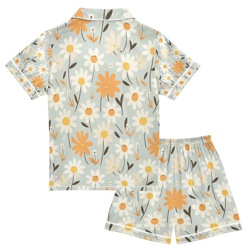 Beauty Daisy Satin Summer Pajama Sets Silk Short Sleeve Button Down Sleepwear2