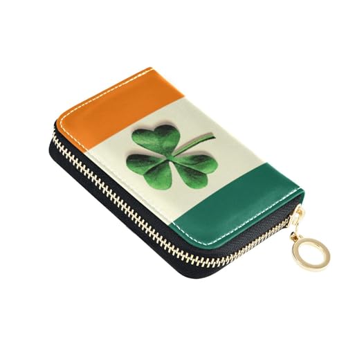 St Patrick's Irish Flag Clover RFID Credit Card Holder Leather With Zipper Card Case Wallet for Women Girls